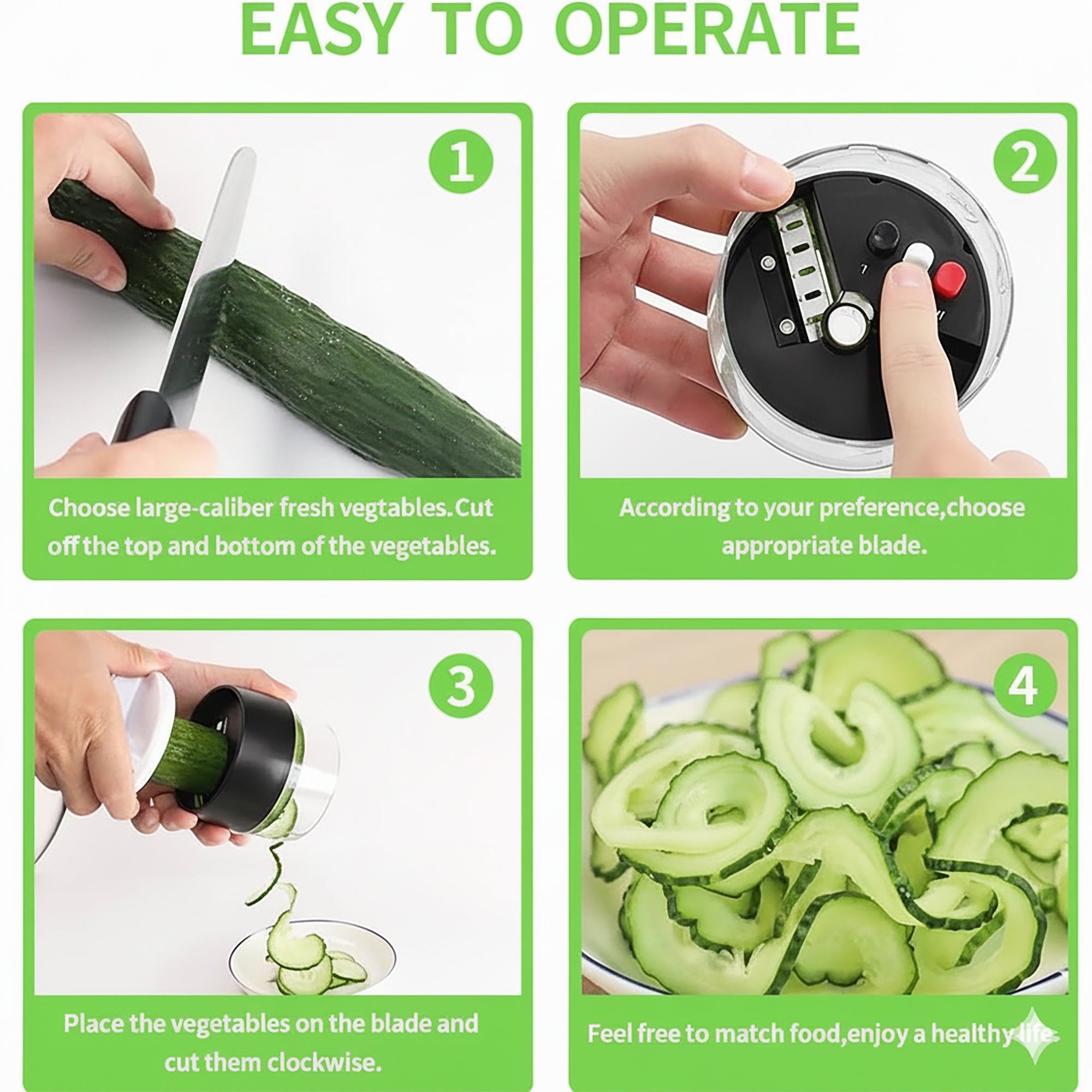 4-in-1 Vegetable Spiralizer Slicer, Handheld Veggie Noodle Maker with Stainless Steel Blades, Compact Zucchini Spaghetti Cutter for Healthy Eating – Black 4-in-1 Vegetable Spiralizer Slicer, Handheld Veggie Noodle Maker with Stainless Steel Blades, Compact Zucchini Spaghetti Cutter for Healthy Eating – Black